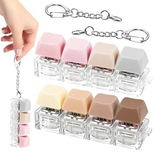 2 PCS 4-in-1 Keyboard Fidget Toy Keychain, Finger Clicky Button Toy Stress Relief Keychain with Swappable Keycaps, Mini Mechanical Key Fidget for Office Desk Focus Gifts (Morandi) - Image 1