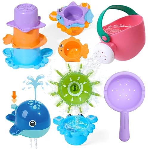Mold Free Bath Toys | Easy Clean & Fun Baby Bath Toys for Kids Ages 1-3 | Watering Can Bath Cups Water Wheel Whale Bath Toy for Babies 12+ Months | Bathtub Pool Water Toys for 1+ Year Old Girl Gifts - Image 1