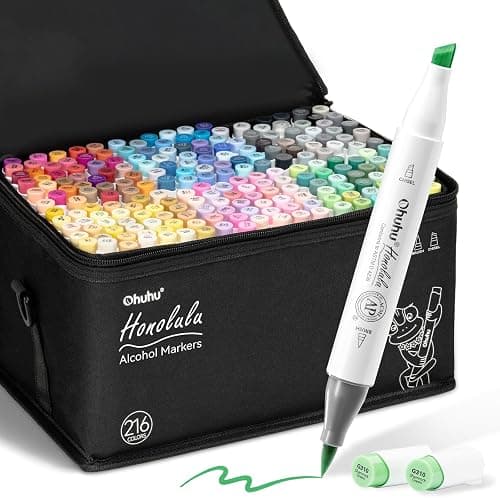 Ohuhu Brush Markers - 216-color Double Tipped Alcohol-based Art Marker Set for Artist Adults Coloring Illustration -Brush & Chisel Dual Tips - Honolulu Series of Ohuhu Markers - Refillable Ink - Image 1
