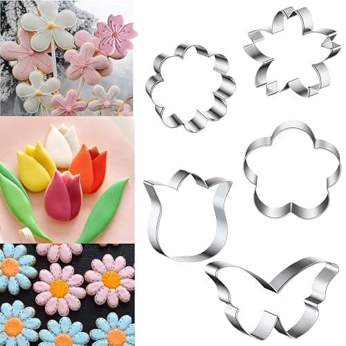 Q-BAKER Spring Summer Flowers Cookie Cutters - Rose, Sunflower, Tulip, Daisy Flower, Butterfly, Stainless Steel Holiday Cookie Cutter Shapes for Baking Gift - Image 1