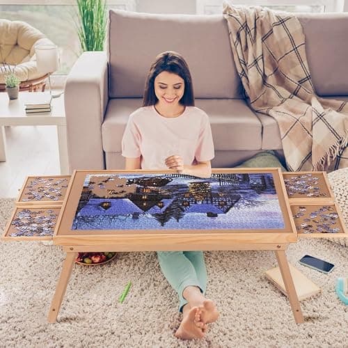 Yacona Puzzle Board 1500 Pieces,34.3”x 26” Jigsaw Puzzle Table with Folding Legs,4 Drawers and Cover,Portable Board Game Table for Adults and Teens with No Installation Required - Image 1