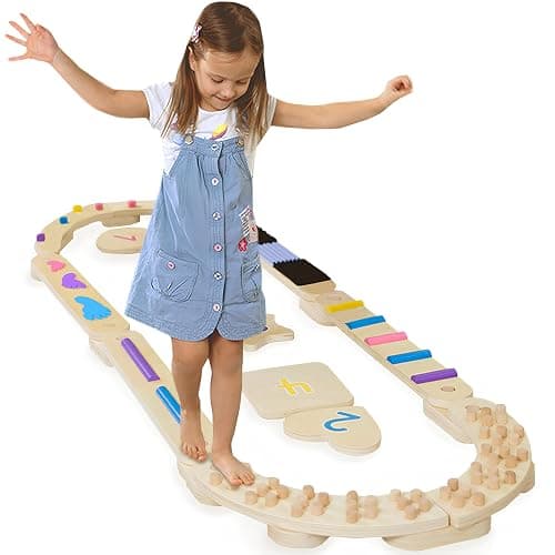 Cateam Holz-Balancierbalken für Kinder und Kleinkinder mit Trittsteinen - Oval - Montessori-Balancebrett - Motorik-Spielzeug für Balance-Koordination - Balancebalken Geschenk für Jungen und Mädchen - Image 1