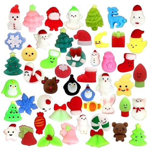 LAHAND 50 Pcs Christmas Mochi Squishy Toy Party Favors,Mini Squishies Cute Squeeze Toy Stress Reliever Anxiety Packs for Kid - Image 1