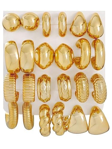 ILGANT 12 Pairs Chunky Gold Hoop Earrings Set for Women Trendy Lightweight Gold Plated Earrings Hypoallergenic Jewelry - Image 1