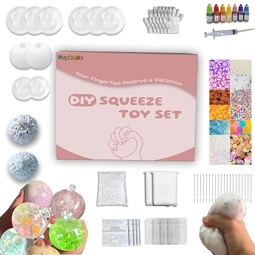 DIY Stress Ball Making Kit - 10 TPR Skins, 13 Fillers, 14 oz Slime, 7 oz Clay, Create ASMR Anxiety Relief Toys, Handmade Squishy Stress Balls, Unique Self-Care Gifts for Women, Crunchy and Relaxing - Image 1
