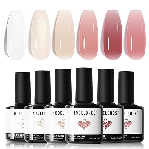 Modelones Jelly Gel Nail Polish 6 Colors Nude Gel Polish Milky White Neutral Nail Gel Polish Shimmery Glitter Translucent Nail Art Gel Kit Soak off Gel Manicure DIY Salon Nail Gift - Milky White Nude - Image 1