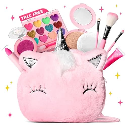 ULOVEME Mica-Based Kids Makeup, Talc Free Real Makeup Kit for Girls with Fluffy Purse - Hypoallergenic Makeup for Sensitive Skin Kids - Non Toxic & Washable - Gift for 5 -8 Years Old Girls Birthday - Image 1