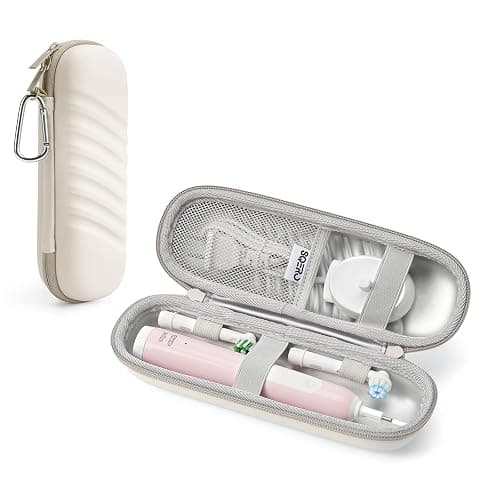 Electric Toothbrush Travel Case for Oral B/Oral-B Pro/Phlips Sonicare, Waterproof Portable Toothbrush Protective Storage Bag with Mesh Pocket & 2pcs Toothbrush Head Covers Protection (Beige) - Image 1