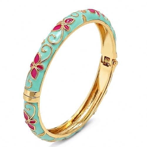 sunglnl Cloisonne Bracelet For Women, 4 Petals of Flower Shaped Enamel Bling Chunky Bangle Trendy Cute Colorful Gold Plated Vintage Bracelets Stackable Wife Jewelry Friendship Gift - Image 1