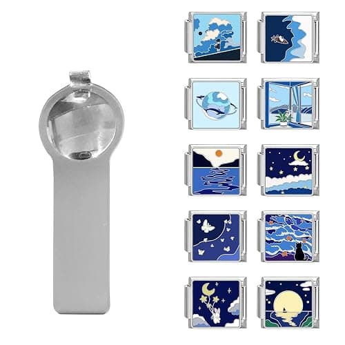 papasgix Italian Charm Bracelet Charms Pack Links Bulk with Opening Tool 9mm Italian Charms 10 Blue Italian Modular Bracelet Links Handmade DIY Jewelry Flowers Night Sky, one, Titanium, No Gemstone - Image 1