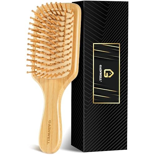 GAINWELL Bamboo Hair Brush for Hair Growth, Natural Bamboo Bristles Detangling Square Wooden Paddle Hairbrush for Massaging Scalp, for Women Men and Kids, for All Hair Types, with Ergonomic Handle - Image 1