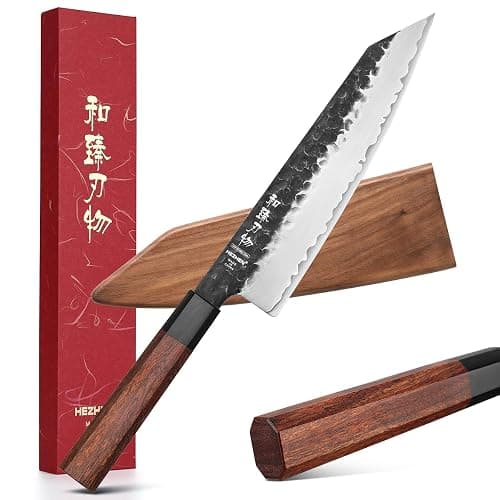 HEZHEN- 8.5” Chef Knife, 3 Layers High Carbon Clad Steel Kiritsuke Knife, Composite Forging Steel, Professional Japanese Kitchen Knife, Redwood Octagonal Handle With Wooden Knife Sheath - Image 1