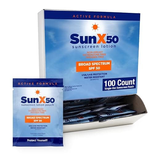 CoreTex Sun X 50 SPF Broad Spectrum Sunscreen Packets - Pack of 100 Paraben, Oxybenzone, Octinoxate, & Oil Free Sunscreen - No White Cast and Water Resistant Up to 80 Minutes - Image 1