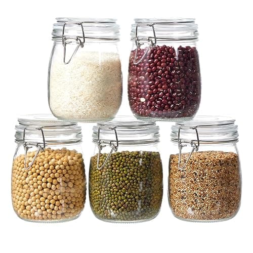 5 Pack 25oz Food Storage Jars with Airtight Lids, Preserving Seal Wire Clip Fastening Glass Containers, Canisters for Kitchen Organization, Flour, Cereal, Pasta, Sugar, Beans, Pickling Jars(25 Oz*5) - Image 1