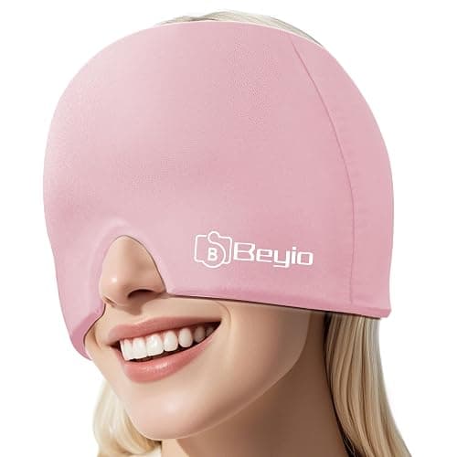 Migraine Relief Cap, All Around Gel Covered Reusable Headache Relief Cap, Black Migraine Cap for Headache Relief, Puffy Eyes (Pink) - Image 1