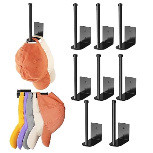 Durmmur Stainless Steel Hat Organizer, Hat Rack for Wall,Each Holds 15 Hats | 8P Strong Adhesive/Wall Drilled Hat Holder, Hat Hooks, Hat Hanger Baseball Cap Organizer for Door,Bedroom,Closet(Black 6 in) - Image 1