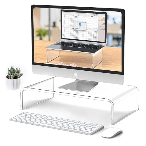 Beimu Acrylic Monitor & Laptop Stand Riser - Clear Computer & Laptop Stand for Desk - Compatible with iMac, MacBook & All Notebooks - White Aesthetic Decoration for Office & Home - Image 1