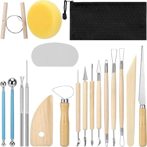 Y9A5N0K3O Pottery & Clay Sculpting Tools 19pcs, Air Dry Clay Tools, with Wooden Handles and Tool Bag, for Trimming, Embossing Pattern, Sculpting, Modeling, Shaping - Image 1