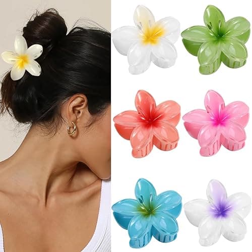 Hawaiian Flower Hair Clips – 6 Pack Colorful Claw Clips for Women & Girls, Large Aesthetic Hair Accessories for Thick or Thin Hair, Summer Beach Vacation Gift - Image 1