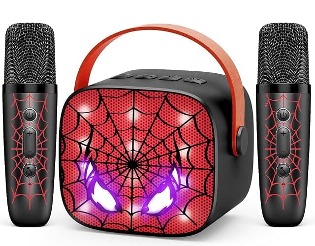 Cool Mini Karaoke Machine Toys: Kids Toys Birthday Gifts Age 3-12+ LED Portable Bluetooth Speaker with 2 Wireless Microphone Gift Toy for 4 5 6 7 8 9 Years Old Girls Boys Kid Adults - Black - Image 1