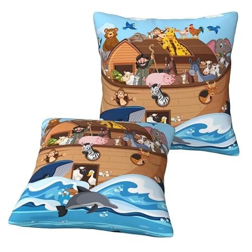 Throw Pillow Covers 12x12 Inch Set of 2 (No Pillow) - Animals on Noah's Ark Floating Square Decorative Pillow Case for Couch Bed Living Room House Decor, Soft Cushion Cover for Sofa Bedroom - Image 1