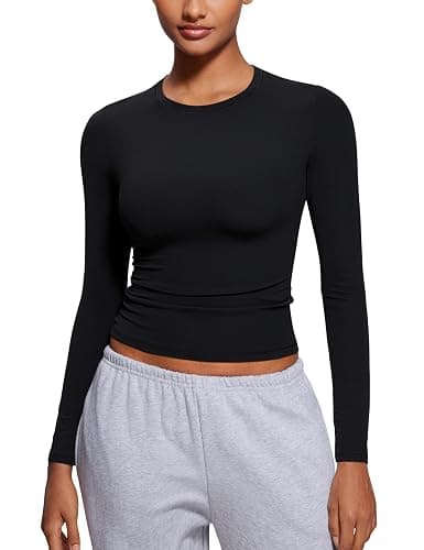 CRZ YOGA Softembrace Long Sleeve Shirts for Women Soft Crew Neck Fall Basic Tight Tops Fitted Casual Going Out T-Shirts - Image 1
