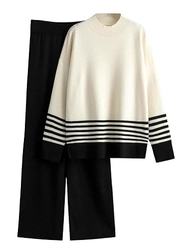 Tanming Women's Lounge Sets 2 Piece Outfits Knitted Pullover Sweater Tops Wide Leg Pants Tracksuit - Image 1