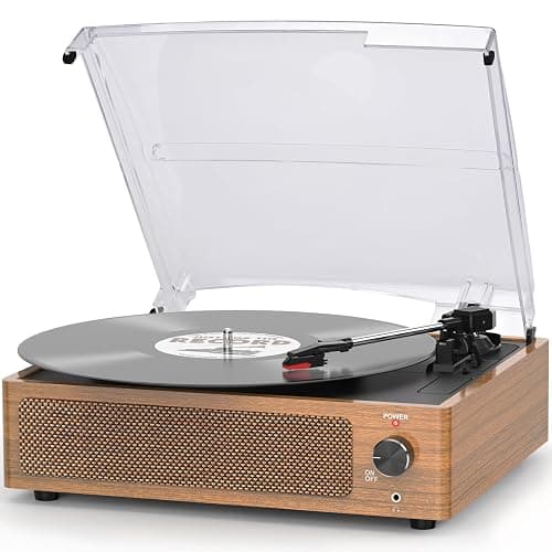 Record Player with Speakers Vintage Turntable Vinyl Records Belt-Driven Retro Turn Table 3-Speed Full Size Wireless Playback Headphone AUX-in RCA Line LP Vinyls Players Auto Stop Wood Brown - Wood Brown - Built-in Speakers - Image 1