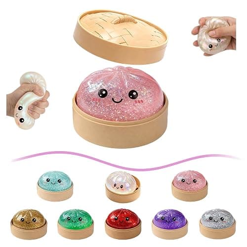 Dumpling Squishy, Dumpling Squishy Mystery Box, 2026 Upgrade Colorful Dumplings Stress Balls, Squeeze Dough Ball Stress Relief Hand Toys with Steamer Stretchy Desk Toys (B-Pink) - Image 1