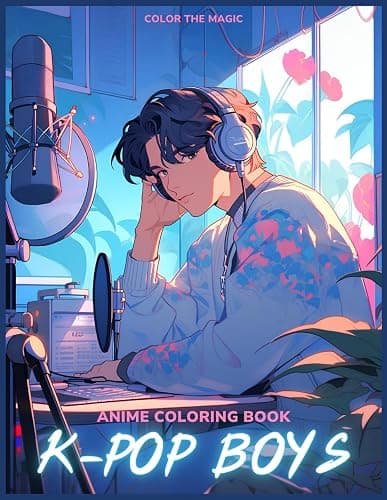 Anime Coloring Book: K-Pop Boys: A Stress-Relief Korean Idol-Inspired Japanese Comic and Manga Kpop Coloring Book for Kids, Teens, and Adults (Anime Coloring Books) - Image 1