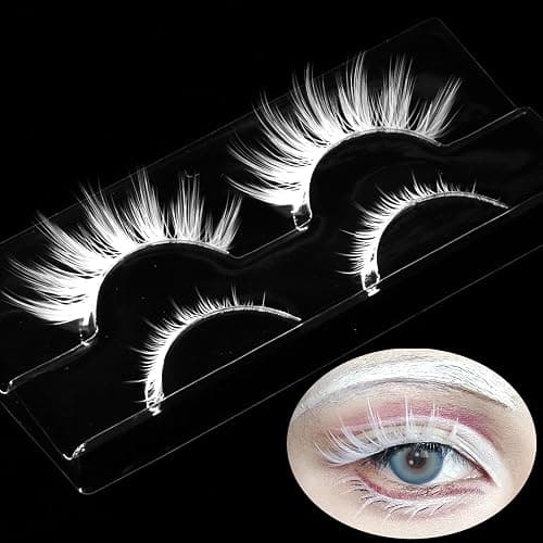 AUGENLI Halloween White False Lashes Extension Tools Japanese Anime Cosplay Natural Makeup Looking Masquerade Party Eye Lashes (01A) - 01A - Image 1