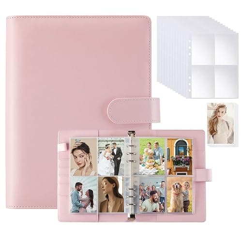 A5 Kpop Photocard Binder - 6 Ring Binder Album A5 Binder Card Collector Holder Album with 200 Card Slots Pink PU Leather Binder Cover with Magnetic Buckle Closure for Organizing Trading Cards - Image 1