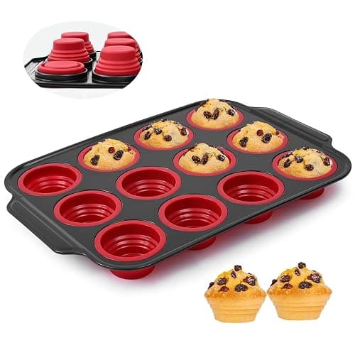 YiYeraio 12 Cups Silicone Muffin Pans for Baking with Metal Frame, Egg Bite Molds, Cupcake Pans Regular Size, Muffin Tins Easy to Pop Nonstick Non Toxic Bakeware for Oven Dishwasher Safe - Image 1