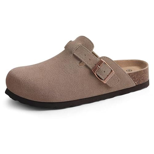 ODOLY Genuine Suede Clogs for Women Men Soft Cork Footbed Leather Mules Comfort Potato Shoes with Arch Support - Image 1