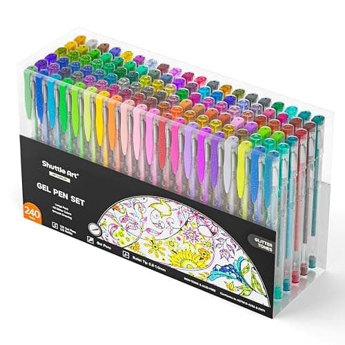 Shuttle Art 240 Pack Glitter Gel Pens, 120 Colors Glitter Gel Pen Set with 120 Refills for Adult Coloring Books Craft Doodling - Image 1