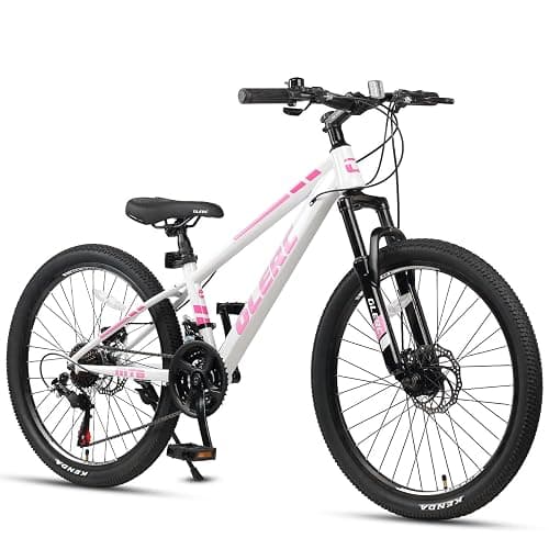 Glerc Skyline Kids Mountain Bike for boys girls, 20 24 inch kids bike for 6-18 year old teenagers, 21 speed bike with front suspension & disc brakes,Multiple Colors - Pink - 24 Inch - Image 1