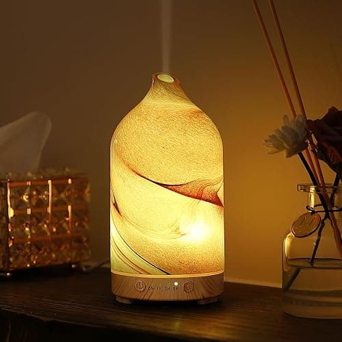 Essential Oil Diffuser Hand Blown Glass Aromatherapy Diffuser - Ultrasonic Cool Mist Scent Aroma Diffuser, Whisper Quiet with Auto Shut-Off, Timer Setting &7 Colors Night Light for Home - Image 1