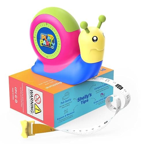 PLAYPARTY 8ft Tape Measure for Kids, STEM Educational Tool with Level, Protractor and Eraser, Retractable Snail Shaped Measuring Tapes, Child-Safe Gift for Boys & Girls 3+, Green - Image 1