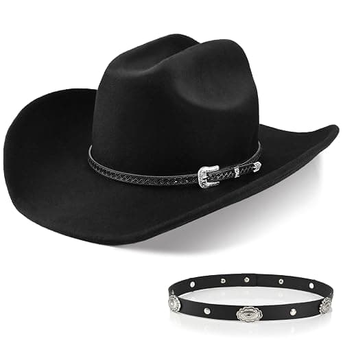 100% Wool Western Cowboy Hat for Men Women Classic Fedora Hat Felt Cowgirls Hats with Two Decorative Bands - Image 1
