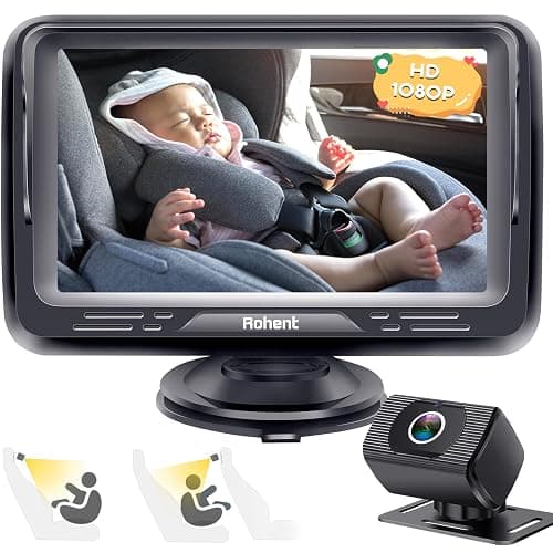 Baby Car Camera HD 1080P: Baby Car Mirror 5 Mins Easy Install for Car Seat | Crystal Night Vision Infant Travel Safety Kit Rohent N06, Black, 4.3 Inch Screen - Image 1