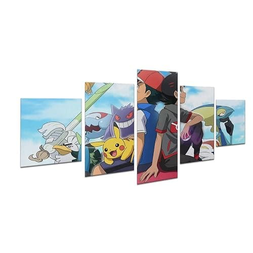 MAVIS PRINT Pokkemon Set of 5-60x30 inches Wall Decor | HD Printed & Wooden framed wall art | Modern Wall Decor for Bedroom, Living Room, Office, Kids Room | Made in USA - Image 1