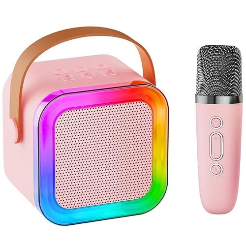Mini Karaoke Machine for Kids Adults,Portable Bluetooth Speaker, 1-2 Wireless Microphones with Fun Voice Changing Function-Toys for 5 6 7 8 9 10 Year Old Girl Boys Birthday Gifts Ideas - Pink - 1 Mic - Image 1
