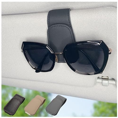 Magnetic Leather Sunglass Holder for Car, Eyeglasses Clip for Visor(Black) | Fits Different Size Eyeglasses, Securely Clips Sunglasses on Car Visor, Car Interior Accessories - Image 1