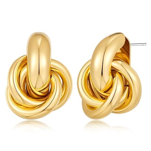 FILMOON Gold Geometric Drop Dangle Earrings for Women Chunky Trendy Knot Stud Small Twisted Link Earring Jewelry Gift - Image 1