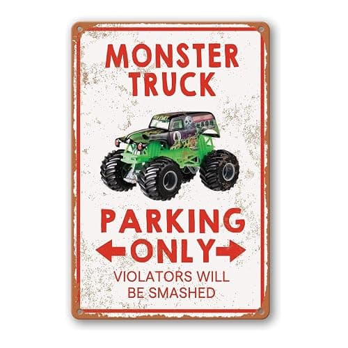 Monster Truck Room Decor For Boys Monster Jam Bedroom Sign Boy Birthday Decorations Party Supplies Vintage Metal Tin Signs Monster Truck Parking Only Violators Will Be Smashed Wall Decor Room Door - Image 1