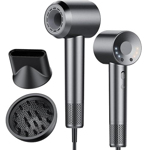 Aowoka High-Speed Hairdryer 110,000 RPM Ionic Hair Dryer with 3 Speed 3 Heat Setting,Hairdryers with Diffuser and Concentrator Nozzle for Women Man Gray - Image 1