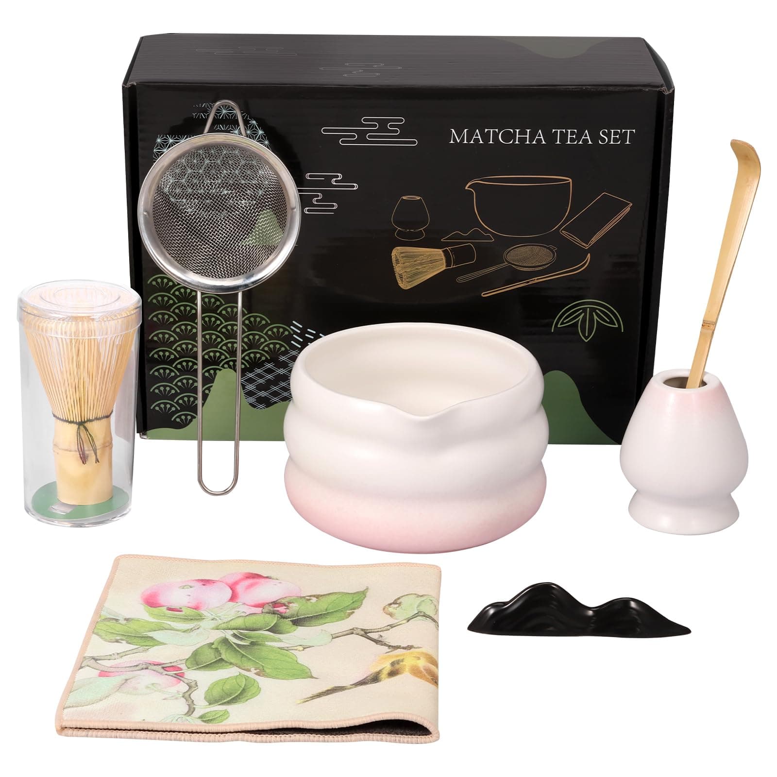 Japanese Matcha Tea Set, Easy to Use, Elegant Green Kit, Smooth Help Relaxing Japanese Tea Making Set, for Matcha Tea Ceremony Home Use (Pink) - Pink - Image 1