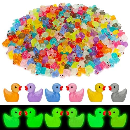 JYXT 250 Pcs Mini Resin Ducks Glow in The Dark, Tiny Animals Figures to Hide Luminous Miniature Plastic Duck for Fish Tank Aquarium Fairy Garden Dollhouse Micro Landscape Birthday Parties Decor - Image 1