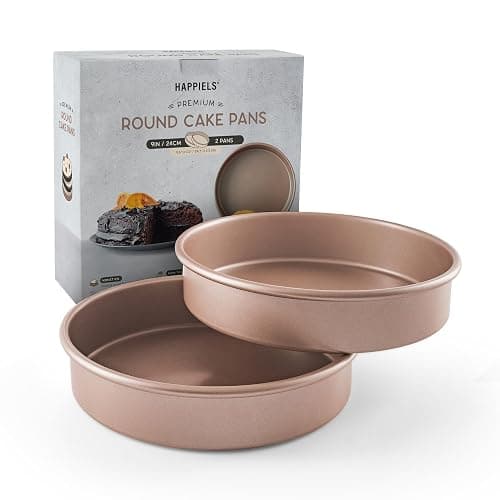 HAPPIELS Non Toxic Nonstick 9 inch Round Cake Pans Set of 2 | Quality Non Stick 9 inches Layer Circle Cake Pan 2 inches Deep | Best 9in Baking Pan PFOA, BPA free Nontoxic | 9inch 9inches Cake Pans Set - Image 1