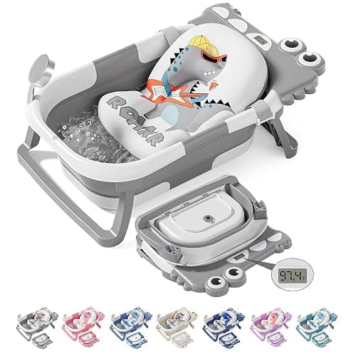 TPN Collapsible Baby Bathtub, Baby Bath Tub with Soft Cushion & Real-Time Thermometer, Baby Bathtub Infant to Toddler Tub (0-36 Months), Portable Newborn Travel Bath tub - Image 1